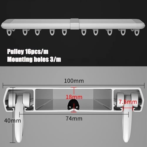 Double Curtain Track System - Ceiling-Mounted Rods for Room Dividers & Drapes, 1.5M/4.9FT - Perfect for Privacy in Open Spaces, White, Adjustable & Durable