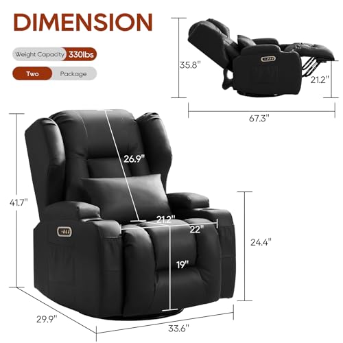 Sillón reclinable giratorio con masaje negro miniatura 3