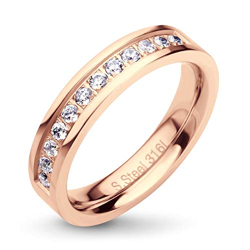 555Jewelry Womens Stainless Steel Classic CZ Wedding Engagement Band Rings