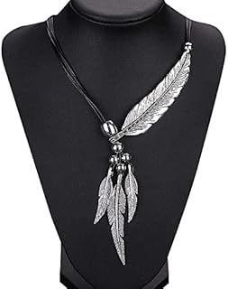 Wcysin Women Girls Antique Vintage Time Necklace Sweater Chain Pendant Feather Pendant Necklace (Silver)
