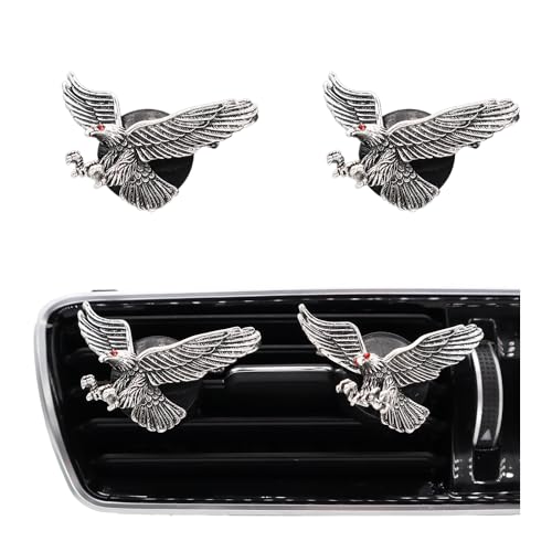 Image of ORIESSE Vintage Eagle Car Air Freshener Vent Clips,2pcs Alloy Silver Hawk Vent Clips Car Accessories for Men,Refillable Diffuser with Felt Mads