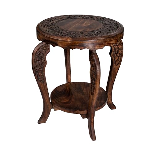 The Wooden Town Farmhouse Round Accent End Table,Rustic Side Table Nightstands for Living Room Bedroom,Coffee Tables,Wood Tray Top,Handcrafted Finish, 18"x22" - Burnt