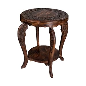 The Wooden Town Farmhouse Round Accent End Table,Rustic Side Table Nightstands for Living Room Bedroom,Coffee Tables,Wood Tray Top,Handcrafted Finish, 18″x22″ – Burnt