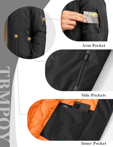 Image of TBMPOY Men's Winter Bomber Jacket Warm Fall Casual Flight Windbreaker Padded Coats Full Zip Stylish Varsity