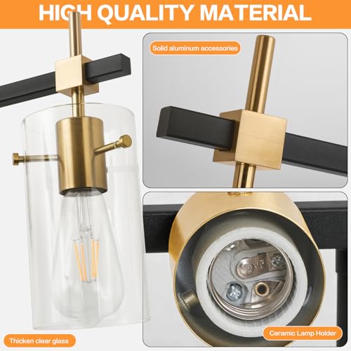 Image of SOLFART 49.2 inch Vanity Light fixtures Vintage 6 Lights Wall Light Fixtures Above Mirror for Bathroom Brass and Black with Clear Glass Shade (Exclude Bulb)