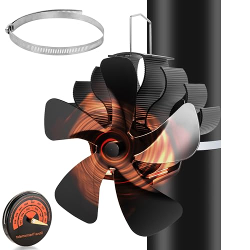 PYBBO Heat Powered Wood Stove Fan, 5 Blades Pipe Fireplace Fan, Silent Operation Motors Thermal...