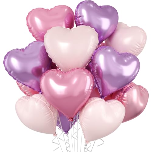 Image of Pink Purple Heart Balloons, 10 Pcs Light Pink and Purple Heart Shaped Balloon, 18 Inch Pastel Foil Balloons for Girls Women Butterfly Brithday Bridal Baby Shower Wedding Valentines Party Decoration