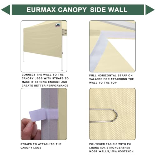 Image of Eurmax USA 10x4.8 Pop Up Canopy SunWall-UV Protection for Tents,Blocks Sunlight&Wind,Water Resistant Side Wall Only,Easy Hook & Loop Installation,Fit for 10FT Straight Leg Shelters&Gazebo,Beige