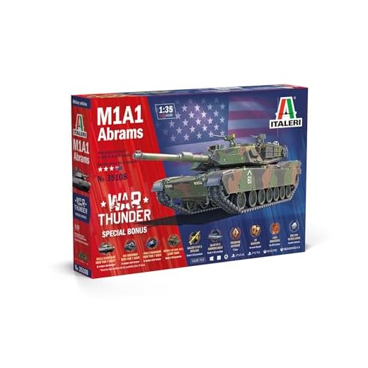 Italeri 35108 1:35 M1A1 Abrams War Thunder - originalgetreue Nachbildung, Modellbau, Plastik Bausatz, Basteln, Hobby, Kleben, Modellbausatz, Zusammenbauen, unlackiert, Militär