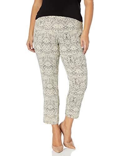 SLIM-SATION Women's Plus Size Pull Ankle Pant, Black with White(Lace Print), 22W