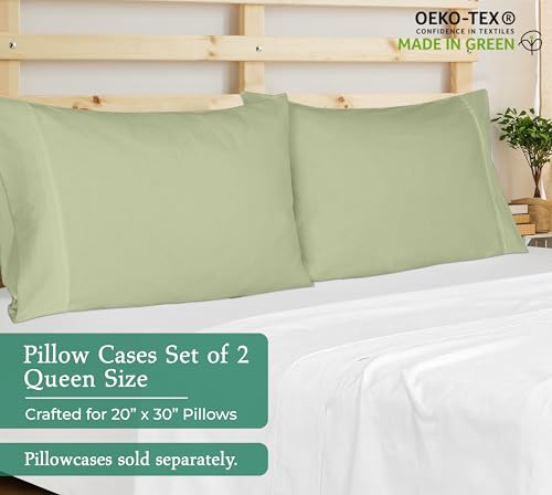 Image of Royale Linens Queen Pillowcase Set of 2 - Bed Pillow Cover - 20 inch x 30 inch - Sage Green Pillowcases - 1800 Brushed Microfiber, Wrinkle & Fade Resistant - Soft & Cozy- Queen Size Pillow Case (Sage Green)