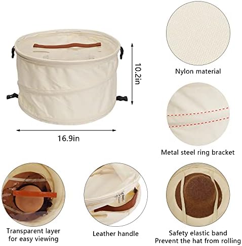 Goklmn Large Premium Hat Pop up Storage Bag, Large Hat Storage Travel Bag Round Hat Box Container, Keeps Out Dust and Dirt 17 inches Diameter NewBeige