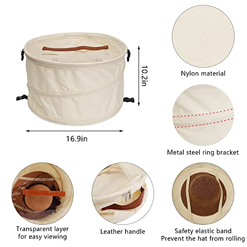 Foldable Hat Box,Round Hat Storage Box With Lid, Stuffed Animal Toy Storage Box, Large Pop-Up Hat Storage Bag, Men And Women Travel Hat Box, 17 In Beige #TOP1