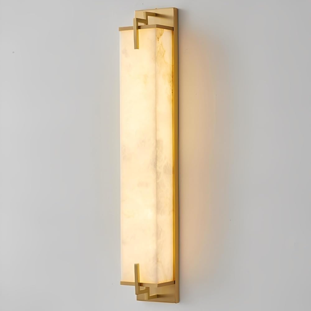FEITENGDA Nordic Modern Alabaster Shade Wall Sconce Minimalist Gold Finish Brass Base Wall Lamp Interior White Stone Decor Wall Mount Lamp for Living Room Dining Room Hallway