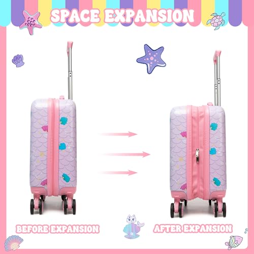 Image of Cute Cat Kid's Luggage Set: 2 Piece Hardside Spinner Wheels Suitcase Set, 16' Airline Approved, Pink Cat Pattern, Ages 5+