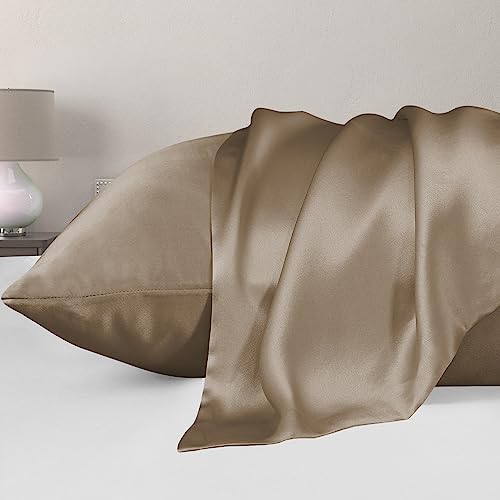 Pamposh Satin Silk Pillowcases For Hair And Skin 2 Pack Standard Size with Envelope Closure (2 Pcs Pillowcases (50 x 75 cm), Khaki) - Image 2