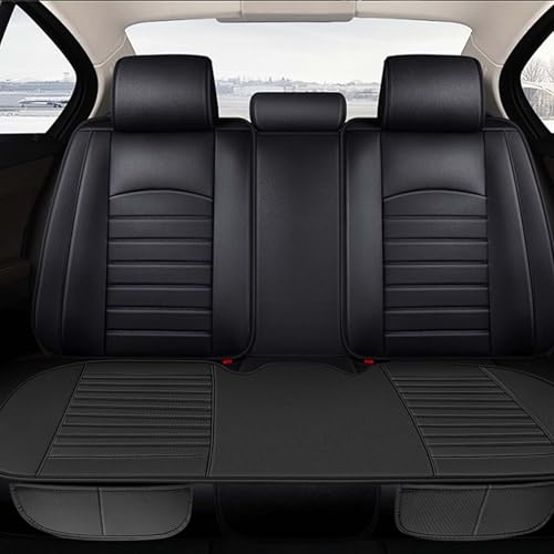 Universelle Sitzkissen Auto, Atmungsaktiv Sitzschoner für Rücksitz aus Leder & Baumwolle, Car Sitzkissen Leicht zu Reinigen, Rutschfest Sitzauflage Auto für Ganzjahreskomfort (Schwarz, 130x48cm)