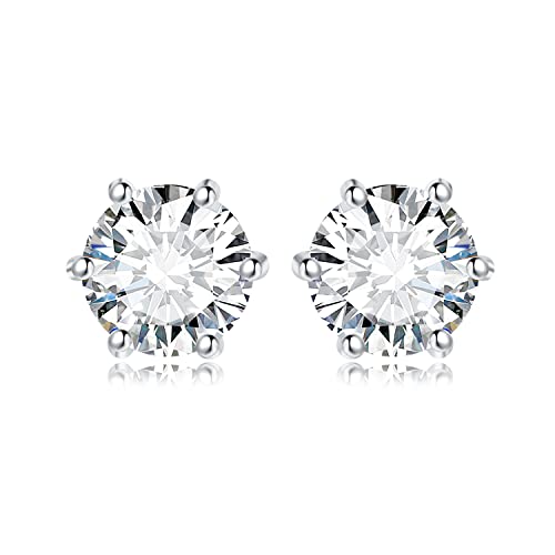 JewelryPalace 2ct Classique Boucles d'oreilles Taille Rond Solitaire Cubic Zirconia Argent 925 Femme, Or Blanc 14k Petite Clous d'oreilles Pierre Fille, Diamant Simulé...