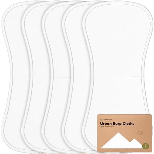 Image of 5-Pack Organic Burp Cloths for Baby Boys and Girls - Ultra Absorbent Burping Cloth, Burp Clothes, Newborn Towel - Milk Spit Up Rags - Burpy Cloth Bib for Unisex, Boy, Girl - Burp Cloths (Soft White)