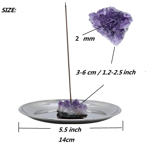 Newwe Amythestyst Crystals Incense Holder For Sticks, Healing Crystal Stone Incense Burner Stainless Steel Ash Catcher For Yoga, Meditation & Home Decor #TOP1