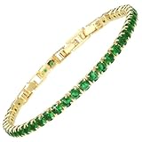RIZILIA Not-Your-Basic - Pulsera de tenis minimalista para mujer, redonda/marquesa/princesa con circonitas en multicolor, chapado en oro de 14 K, base de 16,5 cm con extensión a 17,8-19 cm, caja de