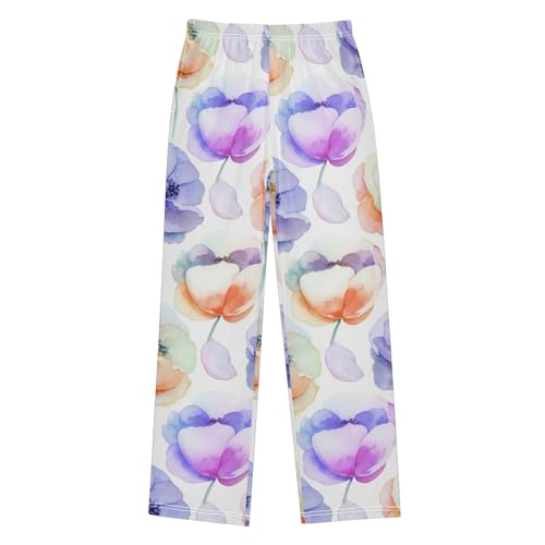 J JOYSAY Watercolor Anemone Blossom White Pajamas Pants Soft Long Pajama Bottoms Lounge Sleep Pants Size S-XL