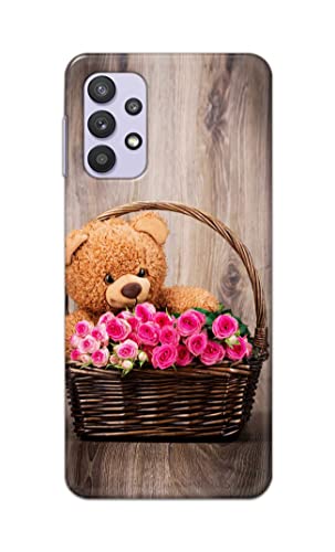 Image of PRINTFIDAA Roses and Teddy Bear in The Wicker Hard Back Cover for Samsung Galaxy M32 5G / A32 5G Back Cover -(P6) KAT1004