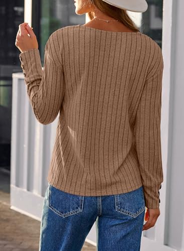 Image of Dokotoo Womens Tops V Neck Lightweight Sweater Fall Long Sleeve Top 2026 | Decorative Buttons, Soft Breathable Knit Material, Pullover Tunic Tops, Business Casual, Fall Outfits, Winter Clothing 2026