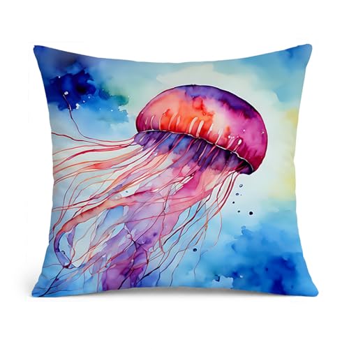Caroline's Treasures Jellyfish Throw Pillow Machine Washable, Indoor Outdoor Decorative Pillow for Couch, Bed or Patio, 14Hx14W