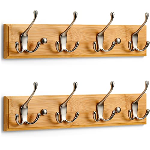 LARHN Perchero Pared Madera (2 uds.) - 4 Colgadores Níquel - 42 cm - Percha