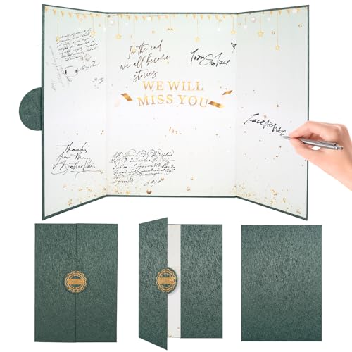 BUUQII Farewell Guest Book Cards, Going Away Party Decorations, Farewell Gifts for Coworkers Colleagues Friends Teachers, Green We Will Miss You Signature Board, Farewell Keepsake for Women Men