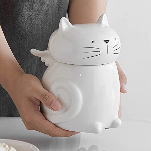 Y Yhy Cat Treat Cookie Jar, 40 Ounces Ceramic Kitchen Canister, White Food Jar With Cute Cat Design For Cookie, Candy, And Pet Treat, Birthday Gift #TOP5