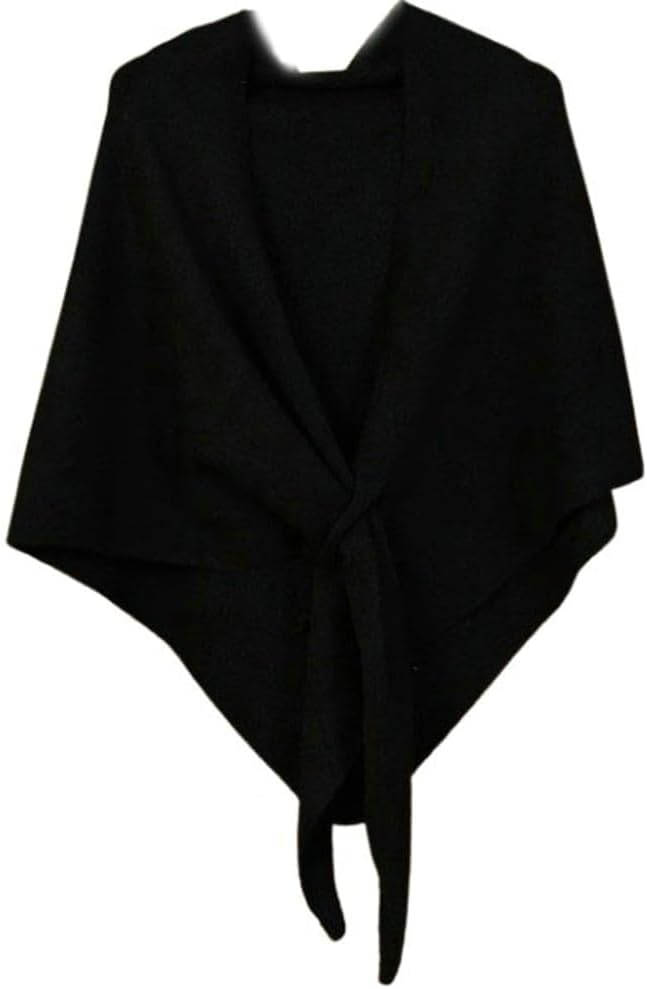 Women's Wool Triangle Striped Scarf Shawl Solid Color Wrap Tie Up Knotted Design Fall Winter Cozy Knitted Cross Cape