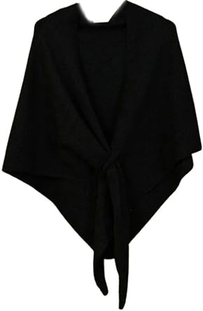 Womens Wool Triangle Striped Scarf Shawl Solid Color Wrap Tie Up Knotted Design Fall Winter Cozy Knitted Cross Cape