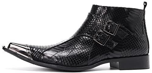 Santimon Mens Chelsea Boots Dress Casual Party Disco Cowboy Western Boots Metal Tip Toe Genuine Leather Buckles Zipper Ankle Boots Fashion Singer Ballroom Wedding Prom Chukka Boots2
