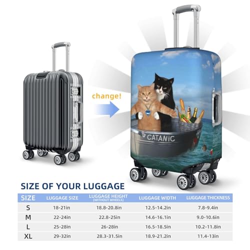 Travel Luggage Cover Protector - Two Brave Cats Are Floating On The Sea Iceberg Washable Suitcase Covers For 18-32 Inch Luggage2