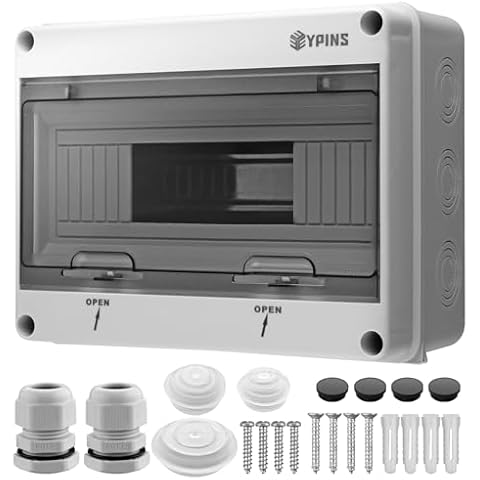 EYPINS Circuit Breaker,12 Way Exposed Distribution Box,10inch Electrical Power Cord Enclosure,Wall Circuit Breaker,Waterproof Distribution Protection Box Indoor Outdoor,CE Certification Cover