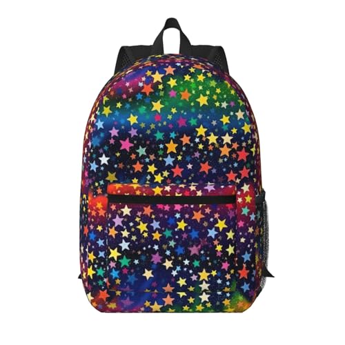 Neon Colorful Stars Fashionable Daypack 17 Inches Zippers Backpack Double Shoulder Bag for Women Men