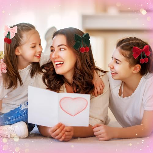 Suncalla 8 Piezas Pinzas para el Pelo con Lazo de Terciopelo y Adornos de Cereza, Broches de Cocodrilo Rojos con Pompones, Accesorios Lindos para Mujer miniatura 5