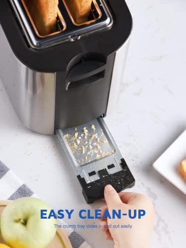 Dybaxa Stainless Steel Toaster 4 Slice, Toaster 2 Slice Long Slot, Compact 4 Slice Toaster Wide Slot For Bagel Sourdough Artisan Croissant Muffin, 6 Browning Control, Warming Rack, Removal Crumb Tray #TOP6