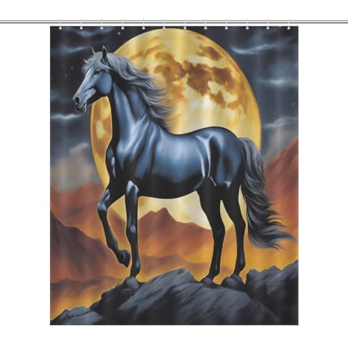 Rideau de douche cheval en tissu polyester imperméable lavable 152x183cm - 7