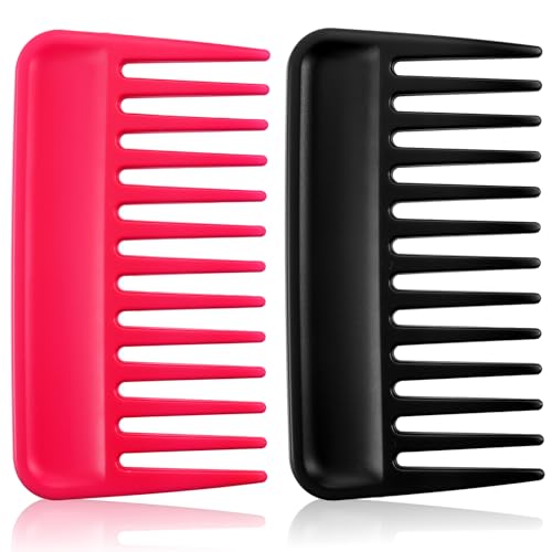 Wig Comb 2 Pieces Wide Tooth Combs Pocket Hair Detangling Combs Mini Travel Synthetic Wig Brush Professional Small Styling Comb for Men Women Thick Curly Wavy Wigs Hair Black+Red