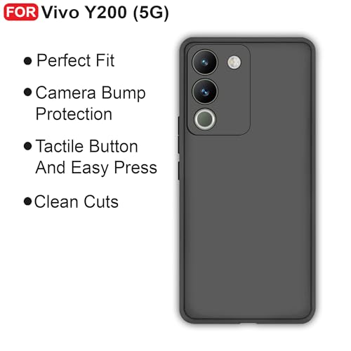 Image of CEDO Back Cover for Vivo Y200 (5G) | Camera Bump Protection & Inner Velvet Fabric Lining | Ultra Slim Matte Soft Rubberised Case Cover (Black)