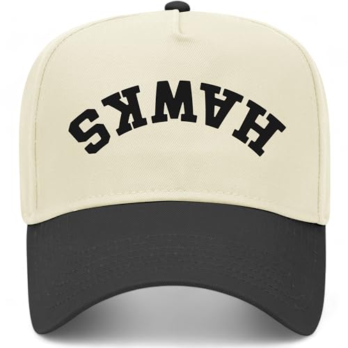 Hawks Upside Down Reversed Vintage Trucker Hat | Premium Adjustable Snapback Baseball Hat for Men & Women (US Alpha One Size Black/Natural)
