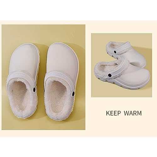 Garden Clogs Fuzzy for House : Women Men Warm Fur Lined Slippers for Winter Unisex Non-Slip Mules for Indoor Outdoor White3