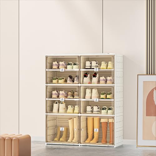 Liseternal Shoe Closet Organizer with Magnetic Clear Door,Large Plastic Shoe Rack for Closet Entryway,Stackable Shoe Storage Boxes with Lids,Easy Assembly Shoe Storage in Garage, 5 Tiers 20 Pairs