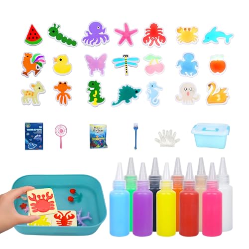 Kit De Gel De Agua: Juguete Creativo Para La Creación De Manualidades, Diez Geles Y Doce Moldes, Juego De Sprites Mágicos 3D, Figuras Educativas De Frutas Y Animales De Bricolaje | Paquete De