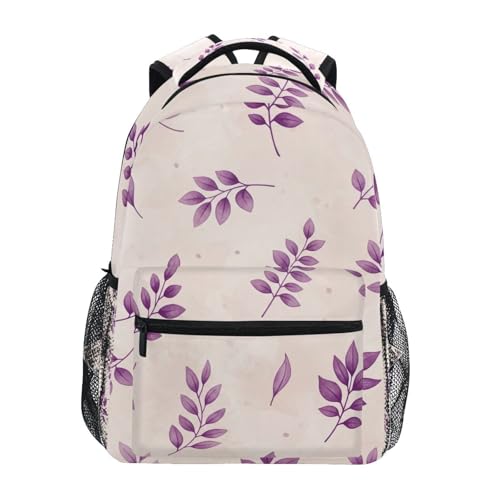 Sac à dos école compartimenté feuilles violettes pastel avec bretelles confort de 6 à 14 ans
