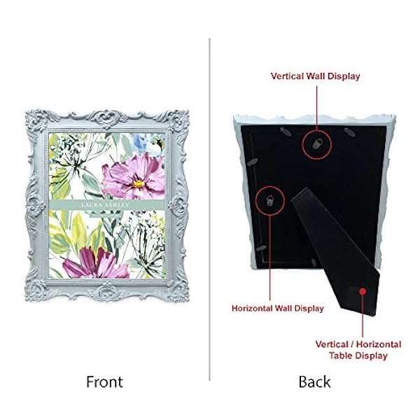 Laura Ashley 8x10 Powder Blue Ornate Textured Hand-Crafted Resin Picture Frame w/Easel & Hook for Tabletop & Wall Display, Decorative Floral Design Home Décor, Photo Gallery, Art (8x10, Powder Blue)