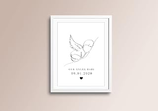 Personalised Angel Baby Print. Angel Baby Memorial Keepsake. Infant Loss Miscarriage Stillborn Stillbirth Sympathy Gift. (Blue heart, Photo paper)